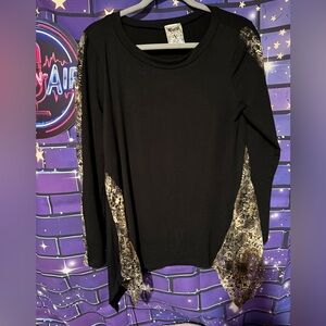 NWT Vocal Black Long-Sleeve Top with lace detail - Size Small